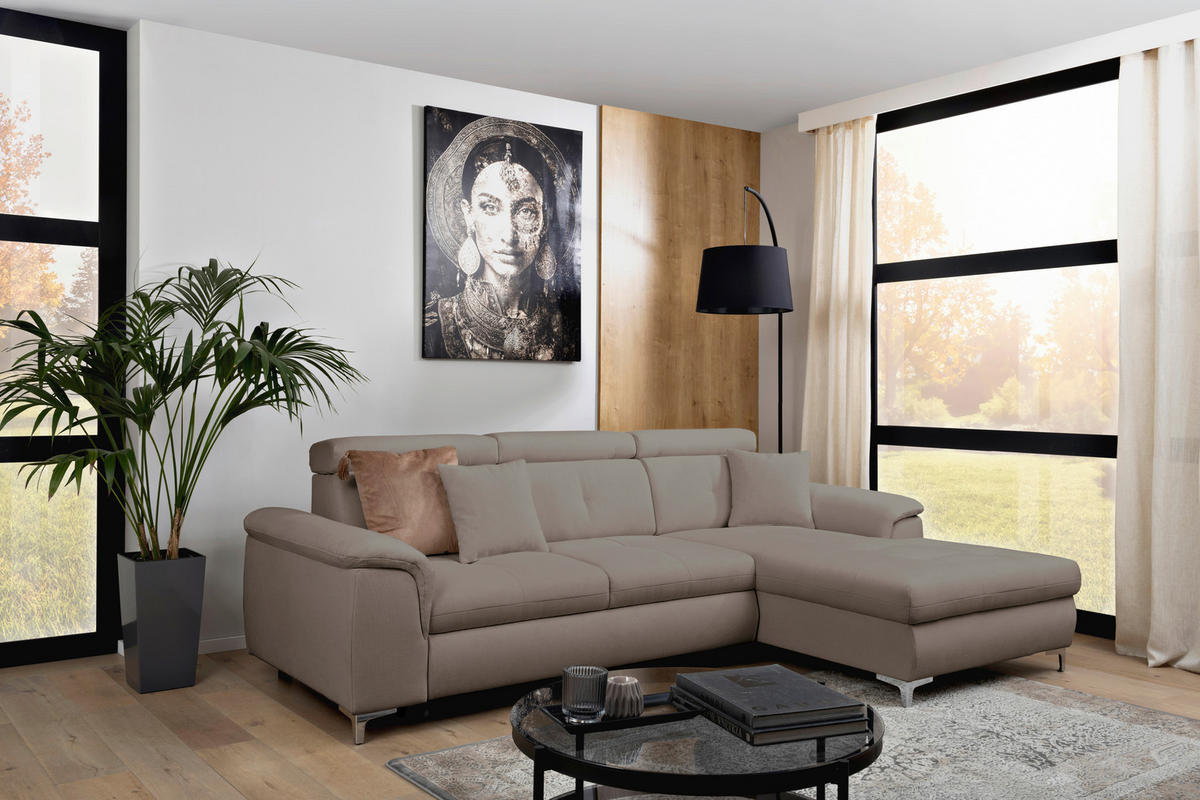 ECKSOFA in Flachgewebe Taupe  - Taupe/Chromfarben, Konventionell, Textil/Metall (268/175cm) - Carryhome