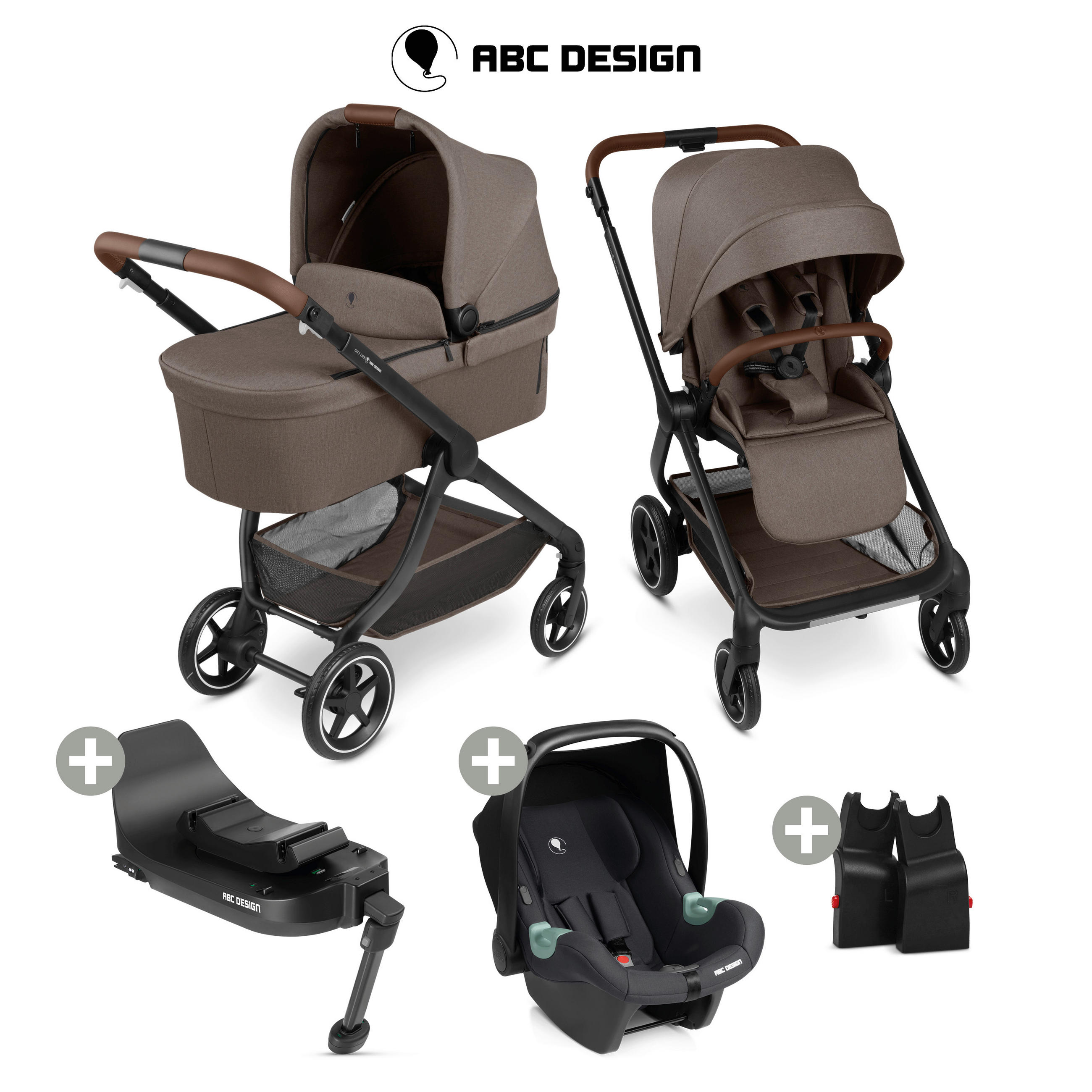 KINDERWAGENSET  City Life All in One Set  Nature  - Graubraun/Schwarz, Basics, Textil/Metall (82/52/107,5cm) - ABC Design