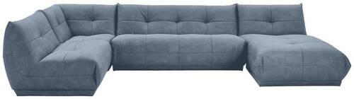 WOHNLANDSCHAFT Blaugrau Lederlook  - Blaugrau, Trend, Textil (210/390/185cm) - Livetastic