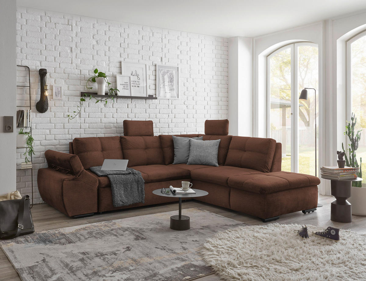 ECKSOFA in Mikrovelours Kupferfarben  - Schwarz/Kupferfarben, Konventionell, Kunststoff/Textil (265/217cm) - Carryhome