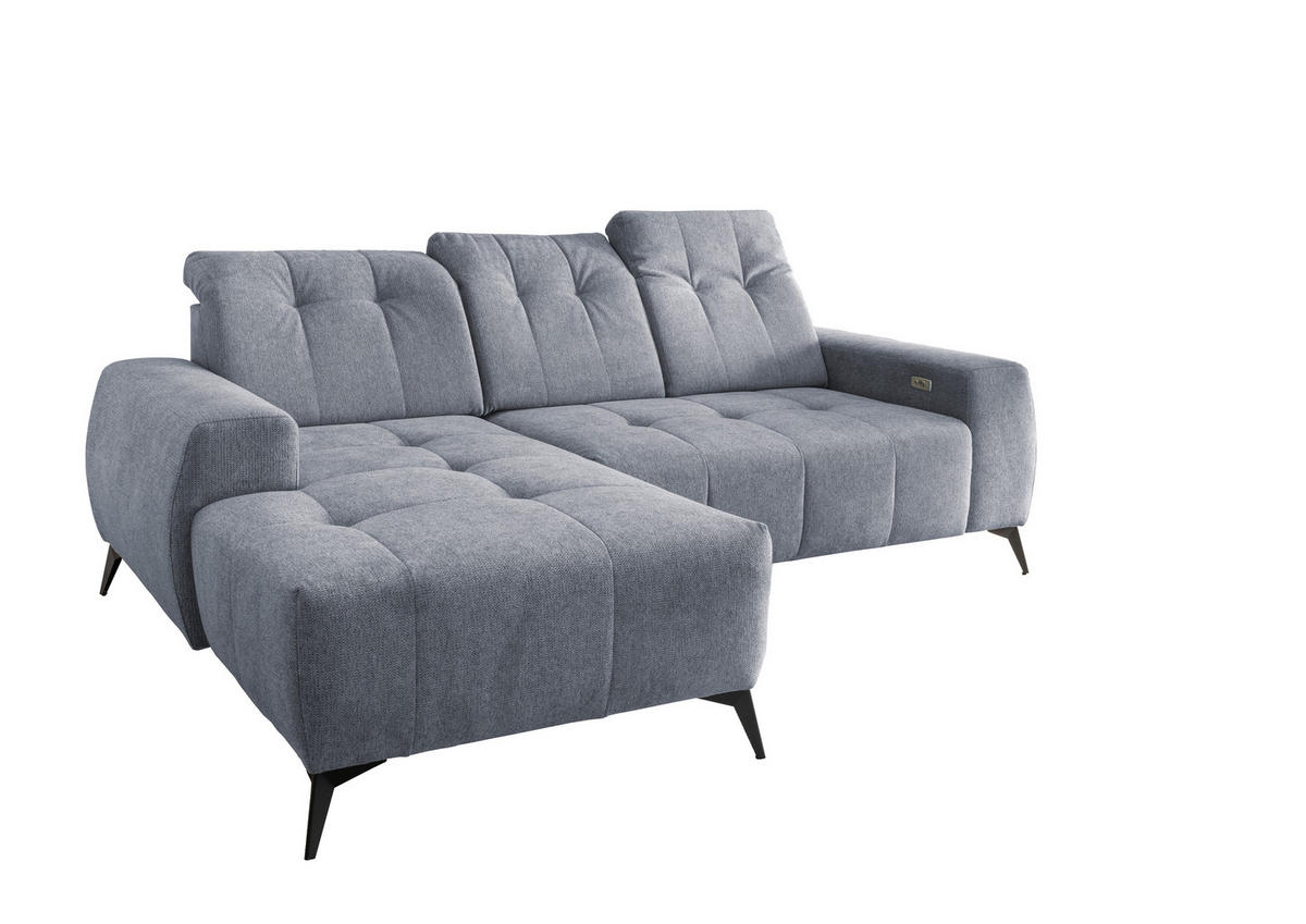 ECKSOFA in Chenille Hellblau  - Schwarz/Hellblau, Modern, Textil/Metall (180/258cm) - Livetastic
