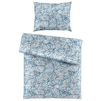 POSTELJINA JEANS PALM JUNGLE 140/200 cm saten plava, bela  - bela/plava, Osnovno, tekstil (140/200cm) - Novel