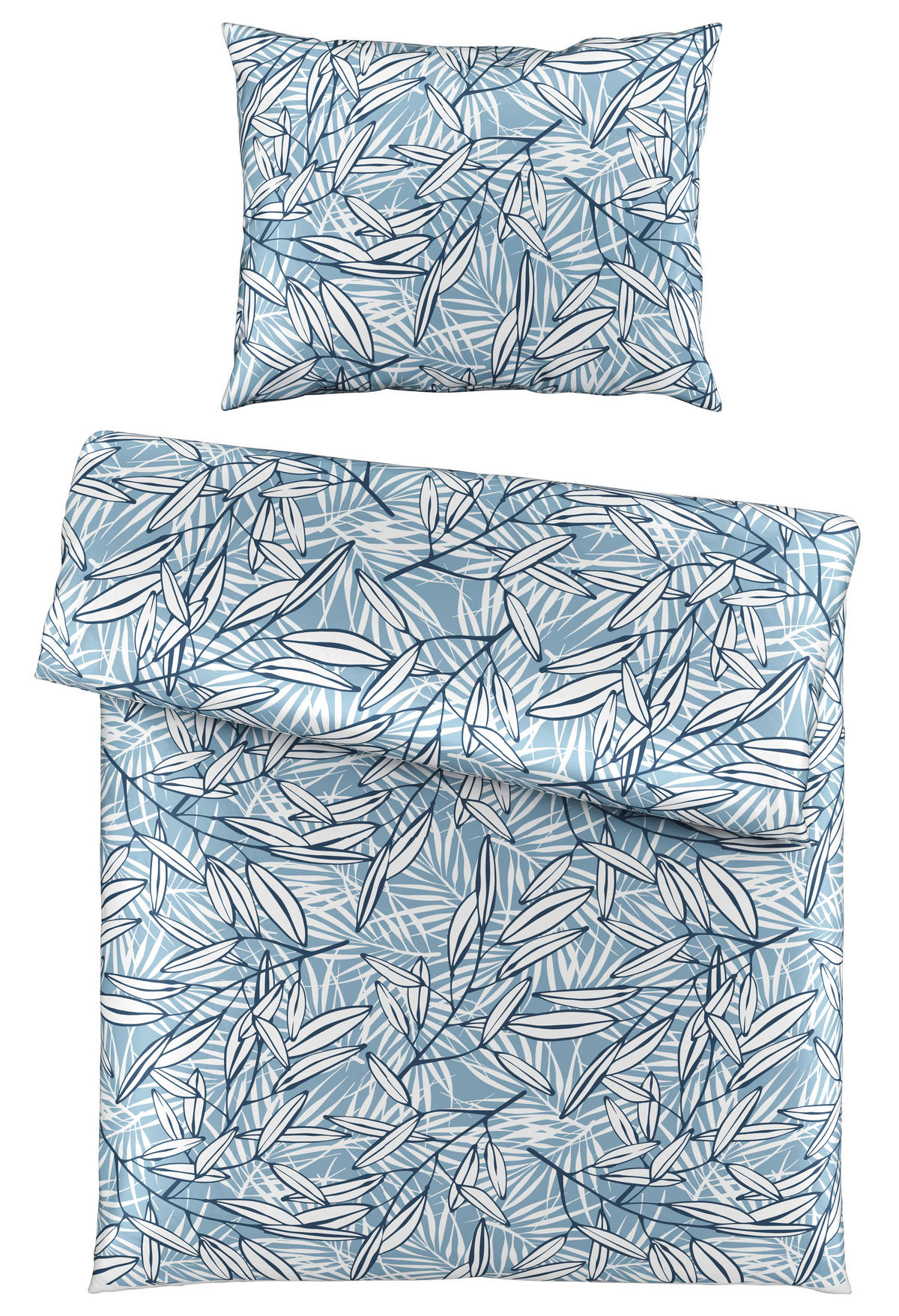 POSTELJINA JEANS PALM JUNGLE 140/200 cm saten plava, bela  - bela/plava, Osnovno, tekstil (140/200cm) - Novel