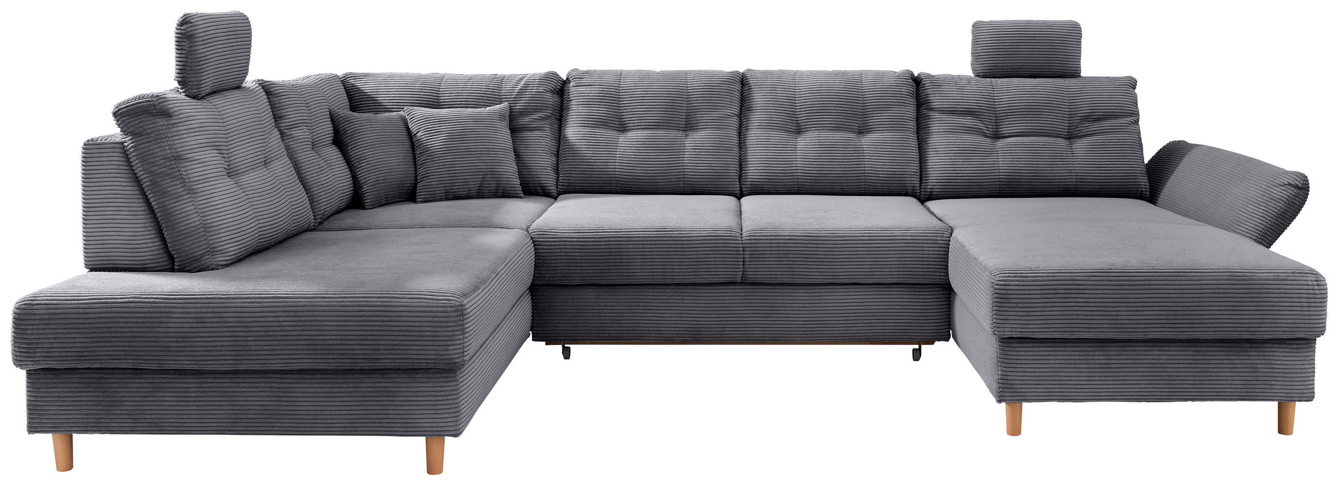 WOHNLANDSCHAFT in Cord Grau - Naturfarben/Grau, Modern, Holz/Textil (206/338-352/176cm) - Livetastic