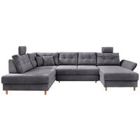 WOHNLANDSCHAFT in Cord Grau  - Naturfarben/Grau, Modern, Holz/Textil (206/338-352/176cm) - Livetastic