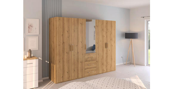 DREHTÜRENSCHRANK  in Eichefarben  - Eichefarben, Design, Glas/Holzwerkstoff (251/197/60cm) - Novel