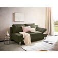 SCHLAFSOFA  mit Stoffauswahl, Schlafen auf Sitzhöhe, Armteil rechts Flachgewebe Dunkelgrün  - Chromfarben/Dunkelgrün, Design, Holz/Textil (205/77-93/99cm) - Novel