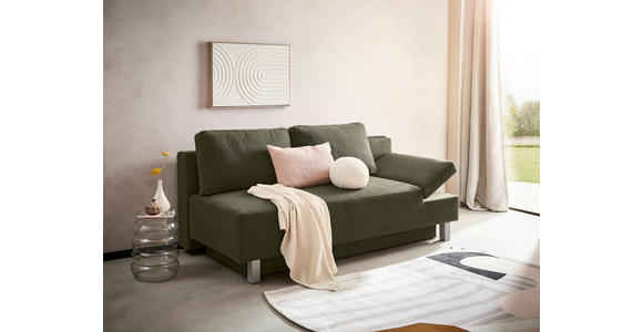 SCHLAFSOFA mit Stoffauswahl, Schlafen auf Sitzhöhe, Armteil rechts Flachgewebe Dunkelgrün - Chromfarben/Dunkelgrün, Design, Holz/Textil (205/77-93/99cm) - Novel