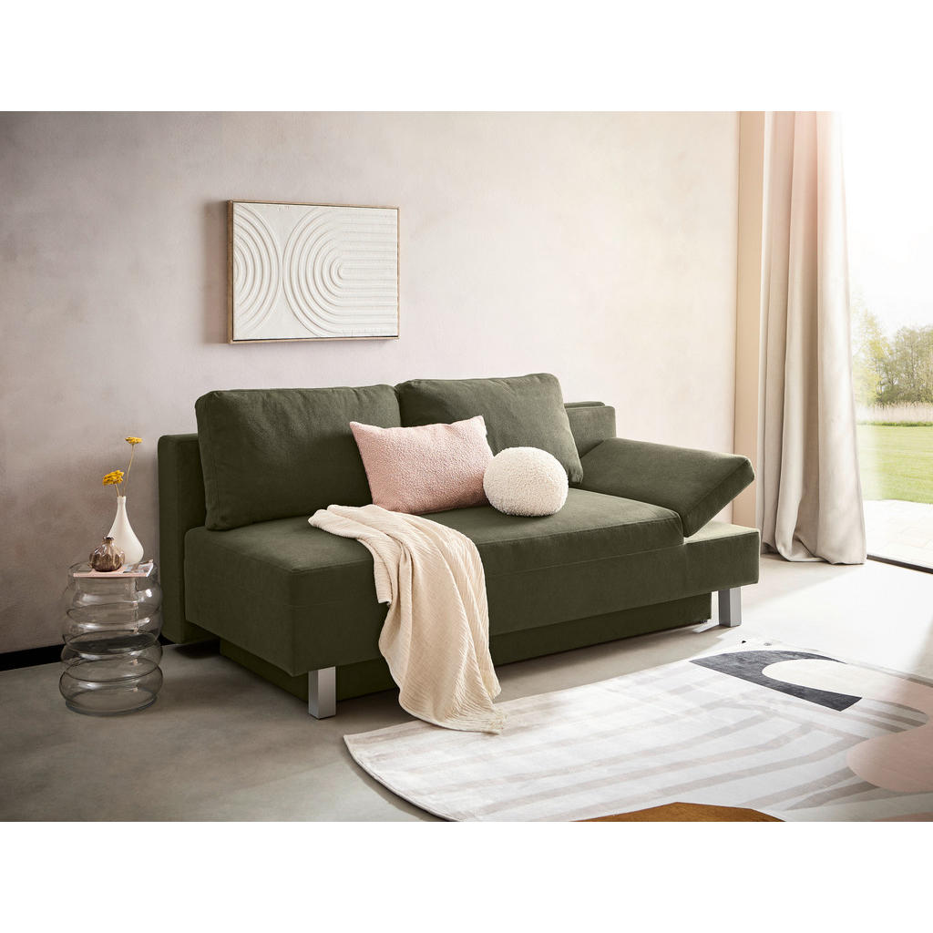 Thumbnail - Novel Schlafsofa Melody, Dunkelgrün, Textil, 2-Sitzer, Füllung: Schaumstoff, 205x77-93x99 cm, Stoffauswahl, Schlafen auf...