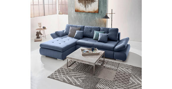 ECKSOFA Blau Webstoff  - Chromfarben/Blau, Design, Kunststoff/Textil (302/187cm) - Carryhome