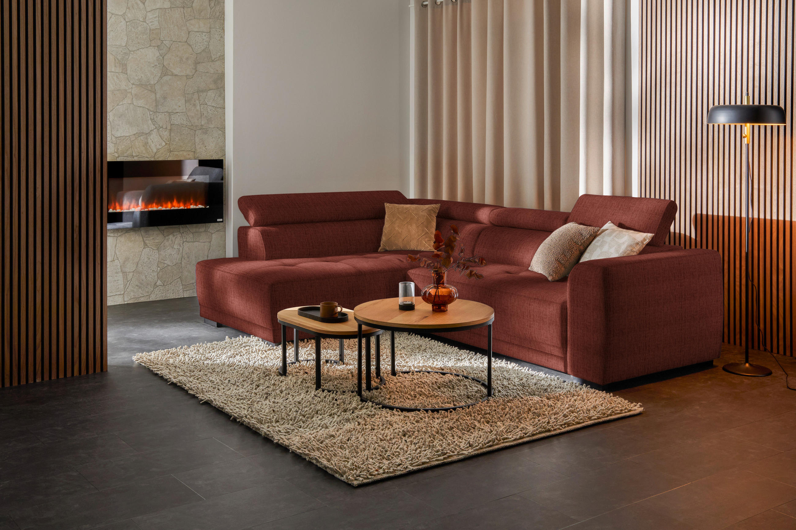 ECKSOFA in Chenille Rostfarben  205/284 cm  - Rostfarben/Schwarz, Design, Kunststoff/Textil (205/284cm) - Xora
