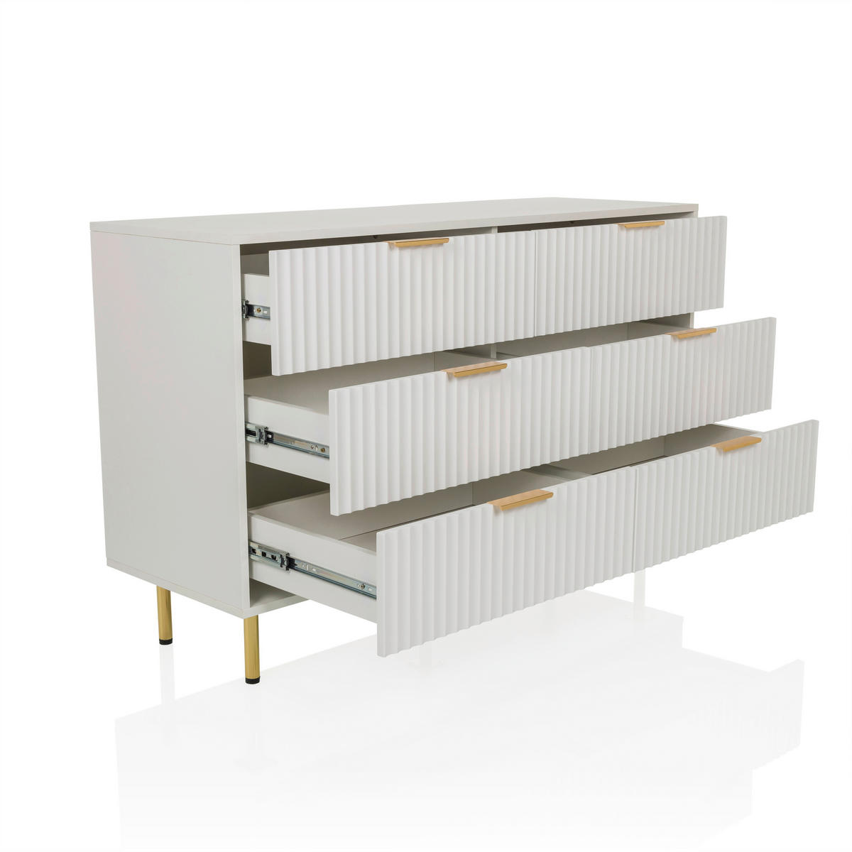 SIDEBOARD  120/75/40 cm 6 Schublade(n)  - Goldfarben/Weiß, MODERN, Holzwerkstoff/Metall (120/75/40cm) - MID.YOU