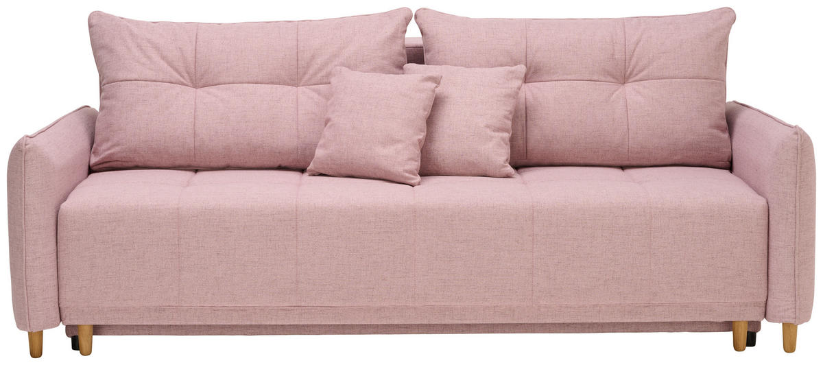 SCHLAFSOFA Webstoff Rosa  - Eichefarben/Rosa, Design, Holz/Textil (227/98/113cm) - Carryhome
