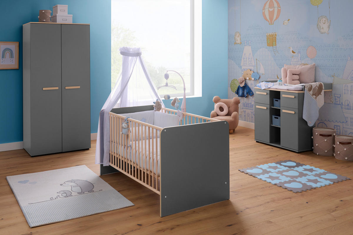 BABYZIMMER Astea  - Graphitfarben/Eiche Artisan, Basics, Holz/Holzwerkstoff - My Baby Lou