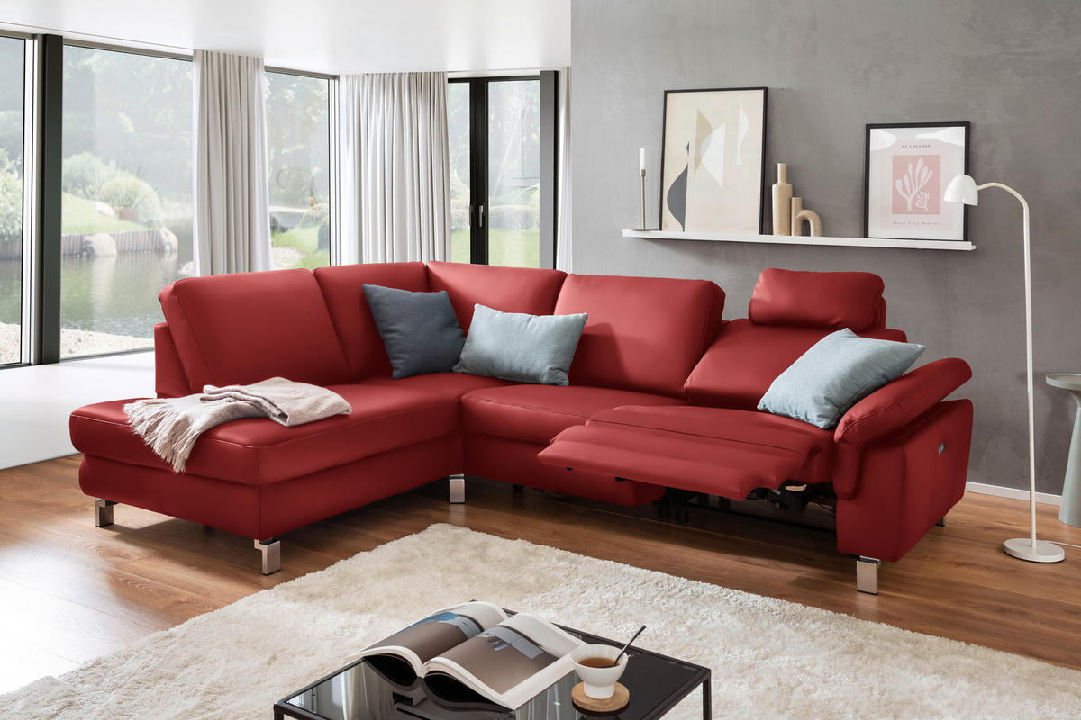 ECKSOFA in Echtleder Rot  - Chromfarben/Rot, Design, Leder/Metall (200/271cm) - Pure Home Lifestyle