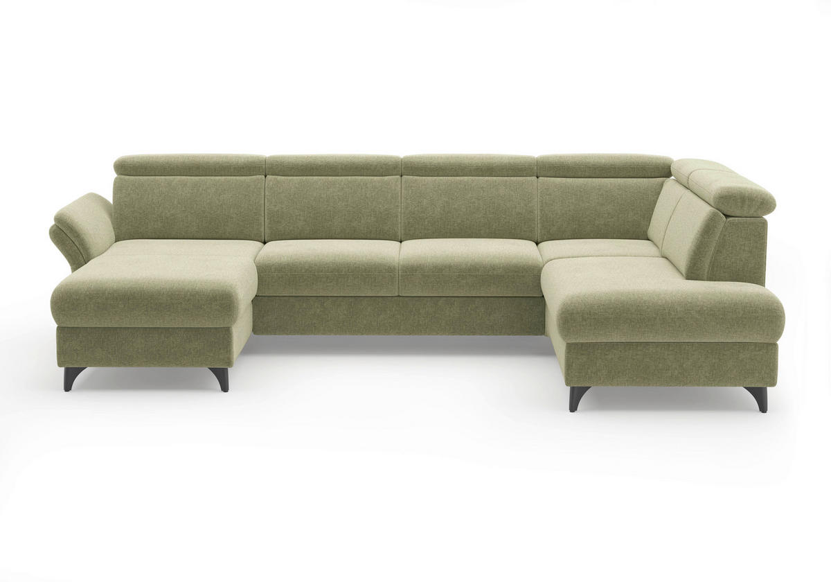 WOHNLANDSCHAFT GLENDALE E Hellgrün Flachgewebe  - Schwarz/Hellgrün, KONVENTIONELL, Textil/Metall (166/321/193cm) - Sit & More