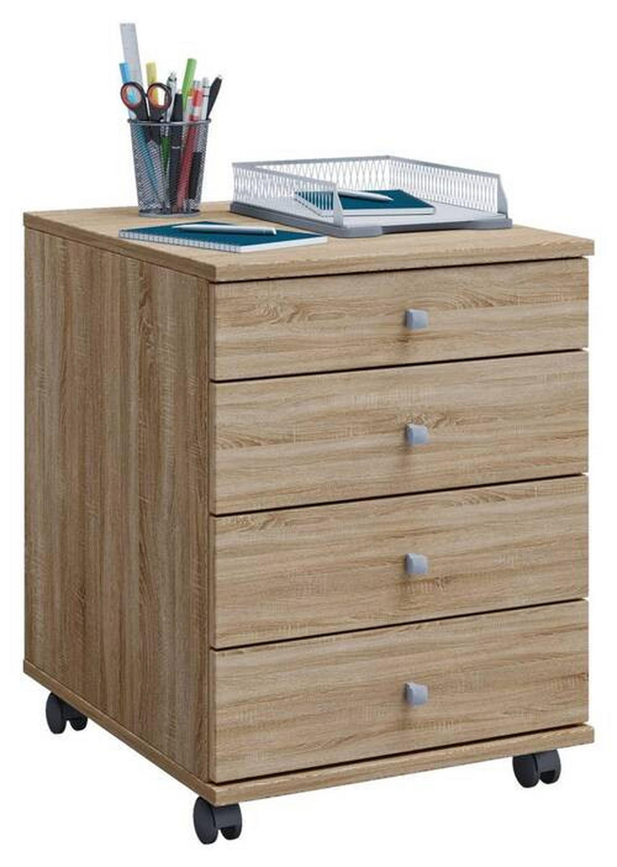 ROLLCONTAINER LONA MINI - Silberfarben/Sonoma Eiche, Basics, Holzwerkstoff/Kunststoff (42/57/50cm) - MID.YOU