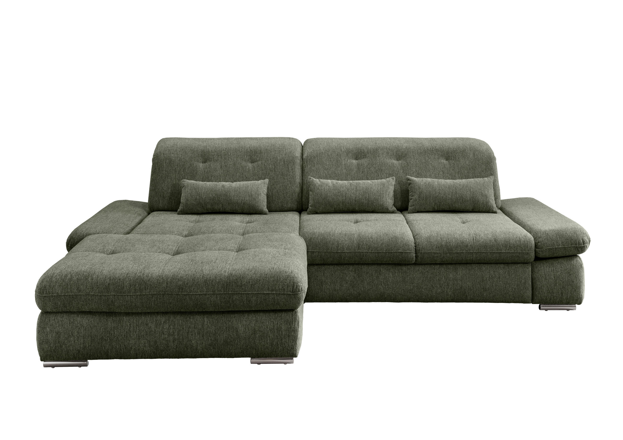 ECKSOFA Dunkelgrün Chenille  - Chromfarben/Dunkelgrün, Design, Textil/Metall (196/300cm) - Livetastic