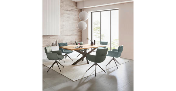 ARMLEHNSTUHL  Lederauswahl, Sitzfläche 360° drehbar, automatische Rückholfunktion  Echtleder  - Schwarz/Olivgrün, Design, Leder/Metall (64/86/63cm) - Dieter Knoll