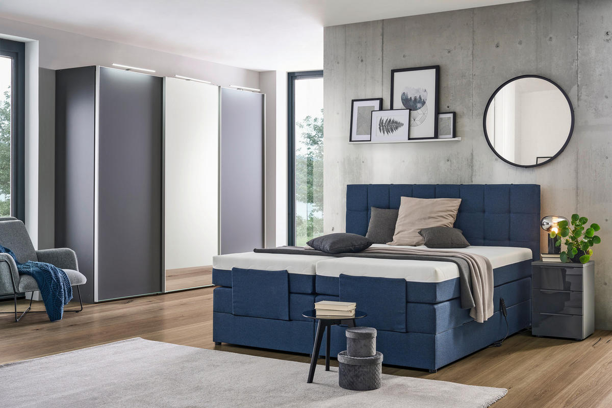 BOXSPRINGBETT 180/200 cm  in Blau  - Blau/Schwarz, KONVENTIONELL, Kunststoff/Textil (180/200cm) - Moderano