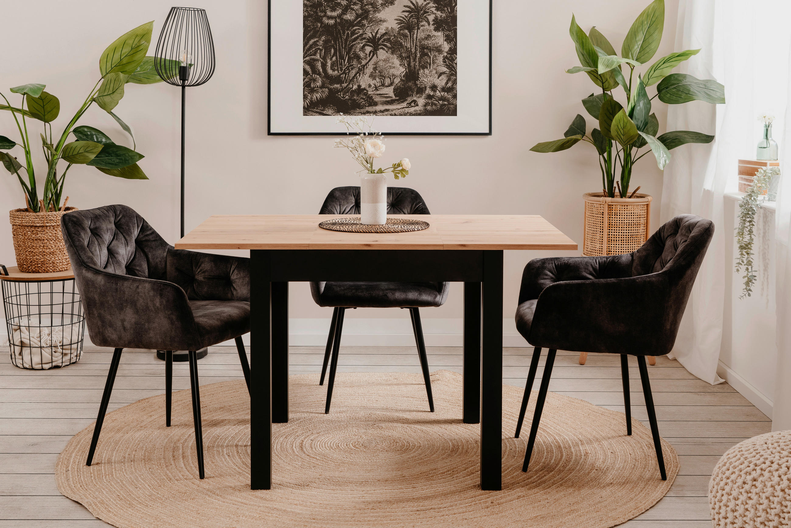 Thumbnail - Mid.you Esstisch, Schwarz, Eiche Artisan, Holzwerkstoff, quadratisch, eckig, 80x76.5x80 cm, ausziehbar, Esszimmer, Tisch...