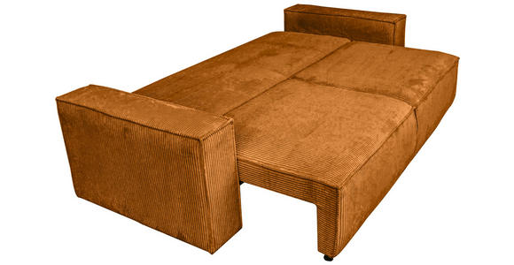 SCHLAFSOFA Cord Kupferfarben Zierkissen, Rückenkissen, Armlehnenkissen, Bettkasten, Schlaffunktion, Rücken echt, Liegefläche im Originalstoff  - Schwarz/Kupferfarben, KONVENTIONELL, Kunststoff/Textil (240/89/100cm) - Carryhome