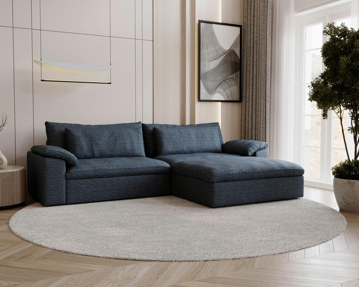 ECKSOFA  in Webstoff Blau  306/198 cm  - Blau/Schwarz, MODERN, Kunststoff/Textil (306/198cm) - Carryhome