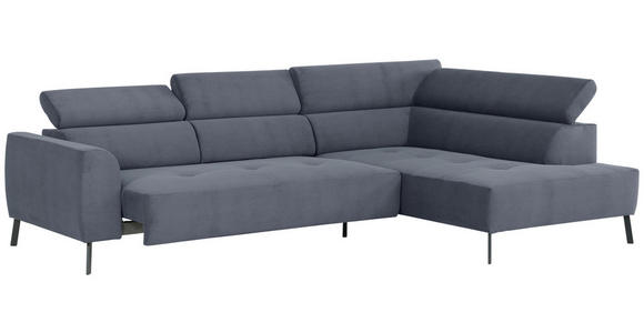 ECKSOFA Graublau Feincord - Graublau/Schwarz, Design, Textil/Metall (280/205cm) - Xora