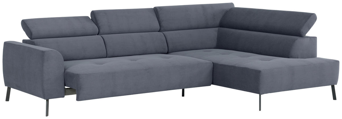 ECKSOFA in Feincord Blaugrau  280/205 cm  - Blaugrau/Schwarz, Design, Textil/Metall (280/205cm) - Xora