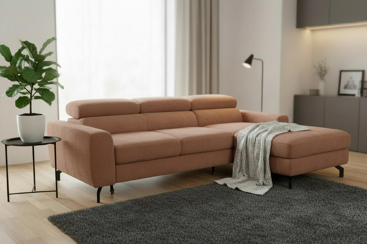 ECKSOFA Chenille Altrosa  - Schwarz/Altrosa, Design, Textil/Metall (226/177cm) - Livetastic