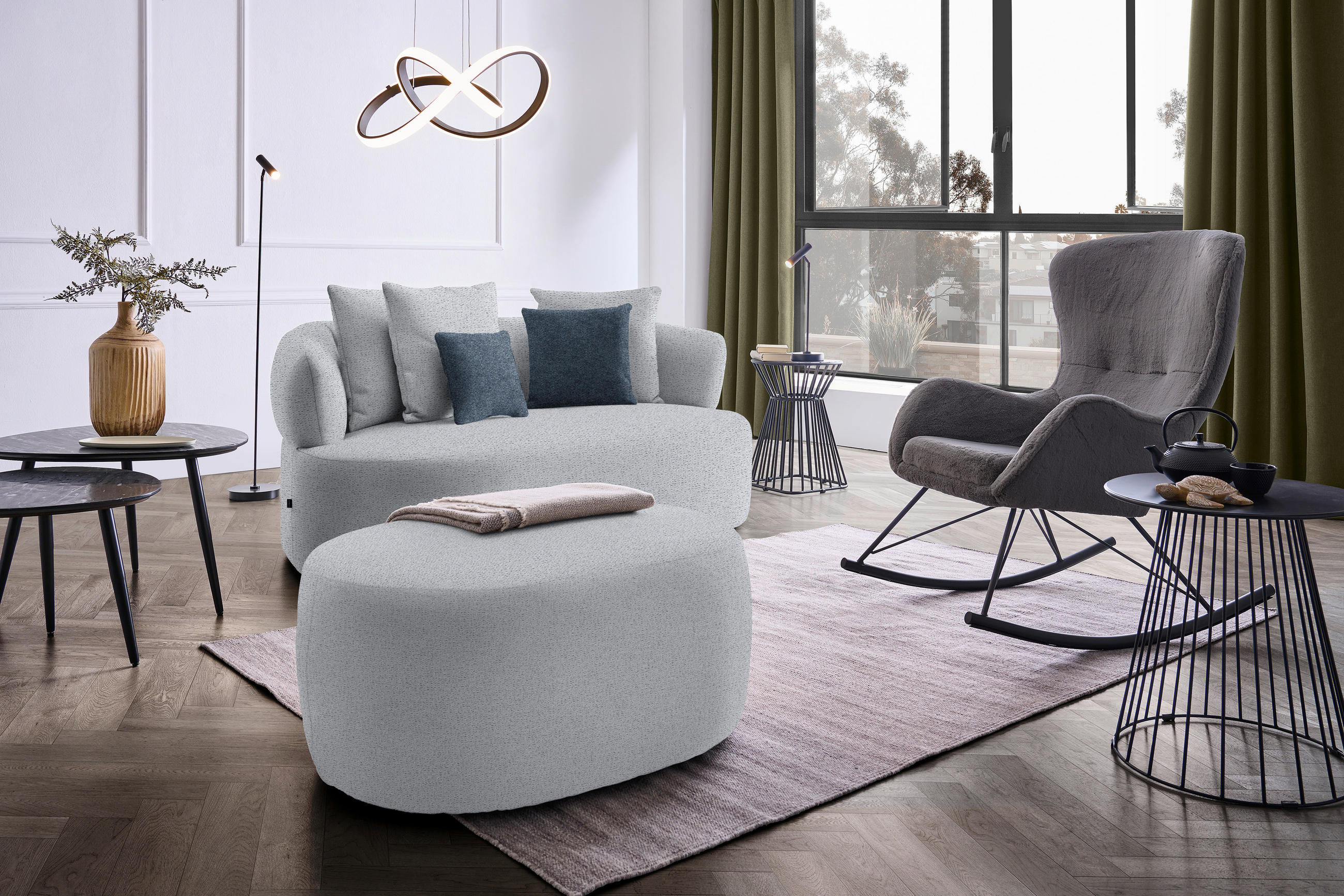 2-SITZER-SOFA in Chenille Grau  - Blau/Schwarz, MODERN, Kunststoff/Textil (177/86/105cm) - Hom`in