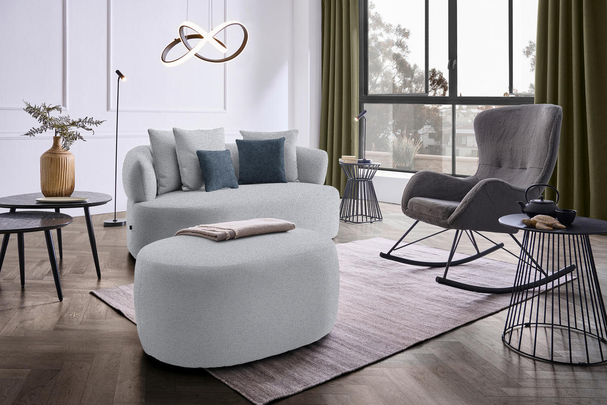2-SITZER-SOFA in Chenille Grau  - Blau/Schwarz, MODERN, Kunststoff/Textil (177/86/105cm) - Hom`in