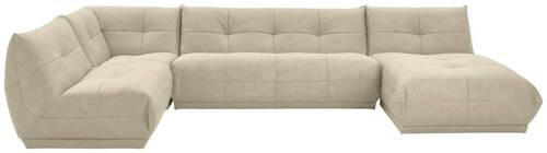 WOHNLANDSCHAFT Creme Lederlook  - Creme, Trend, Textil (210/390/185cm) - Livetastic