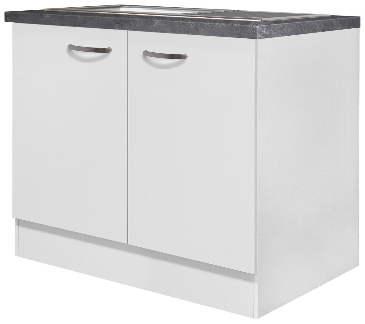 SPÜLENUNTERSCHRANK 100/86/57 cm  in Weiß, Weiß Hochglanz  - Schieferfarben/Edelstahlfarben, MODERN, Holzwerkstoff/Metall (100/86/57cm) - FlexWell