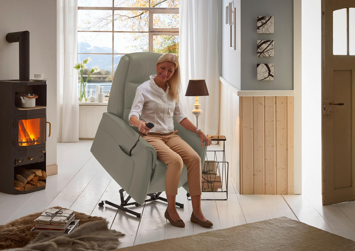 FERNSEHSESSEL Valdera  mit Relaxfunktion, Aufstehhilfe, Rücken echt Echtleder Grau  - Schwarz/Grau, KONVENTIONELL, Leder/Kunststoff (70/107/88cm) - Livetastic