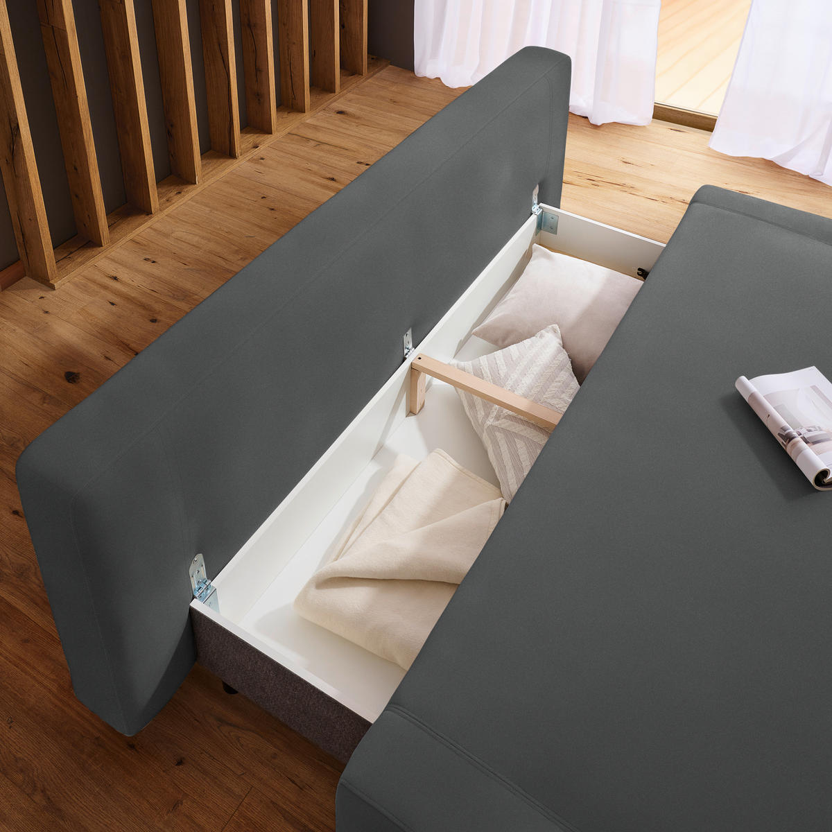 SCHLAFSOFA in Textil Anthrazit  - Anthrazit/Naturfarben, Design, Holz/Textil (211/88/102cm) - Niels Andersson
