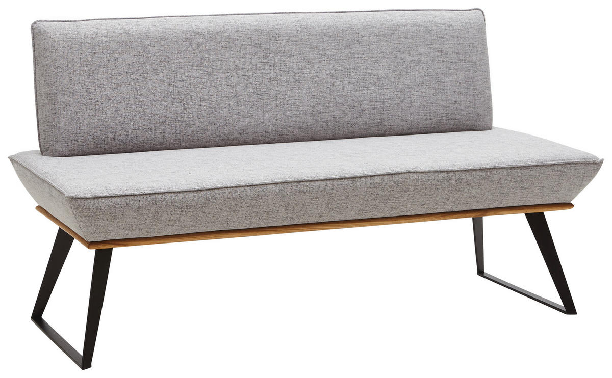 SITZBANK 180/87/64 cm Webstoff Schwarz, Eichefarben, Hellgrau Eiche massiv Metall  - Eichefarben/Hellgrau, Design, Holz/Textil (180/87/64cm) - Voleo