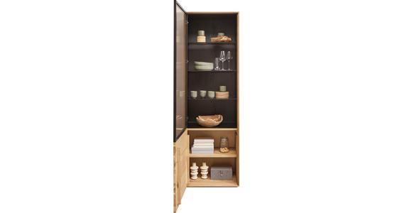 VITRINE  in furniert Wildeiche Schwarz, Eichefarben - Eichefarben/Schwarz, Natur, Glas/Holz (60/192/40cm) - Waldwelt