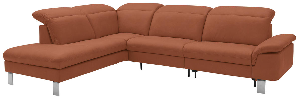 ECKSOFA in Echtleder Cognac  233/309 cm  - Edelstahlfarben/Cognac, Design, Leder/Metall (233/309cm) - Dieter Knoll