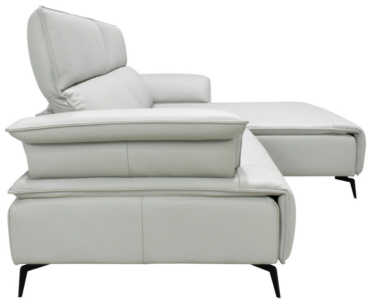ECKSOFA Hellgrau Echtleder Rückenkissen, Armlehnenkissen, Rücken echt, Kopfteilverstellung, Sitztiefenverstellung, Fußteilverstellung  - Hellgrau/Schwarz, Design, Leder/Metall (280/75-100/112-176cm) - Celina Home