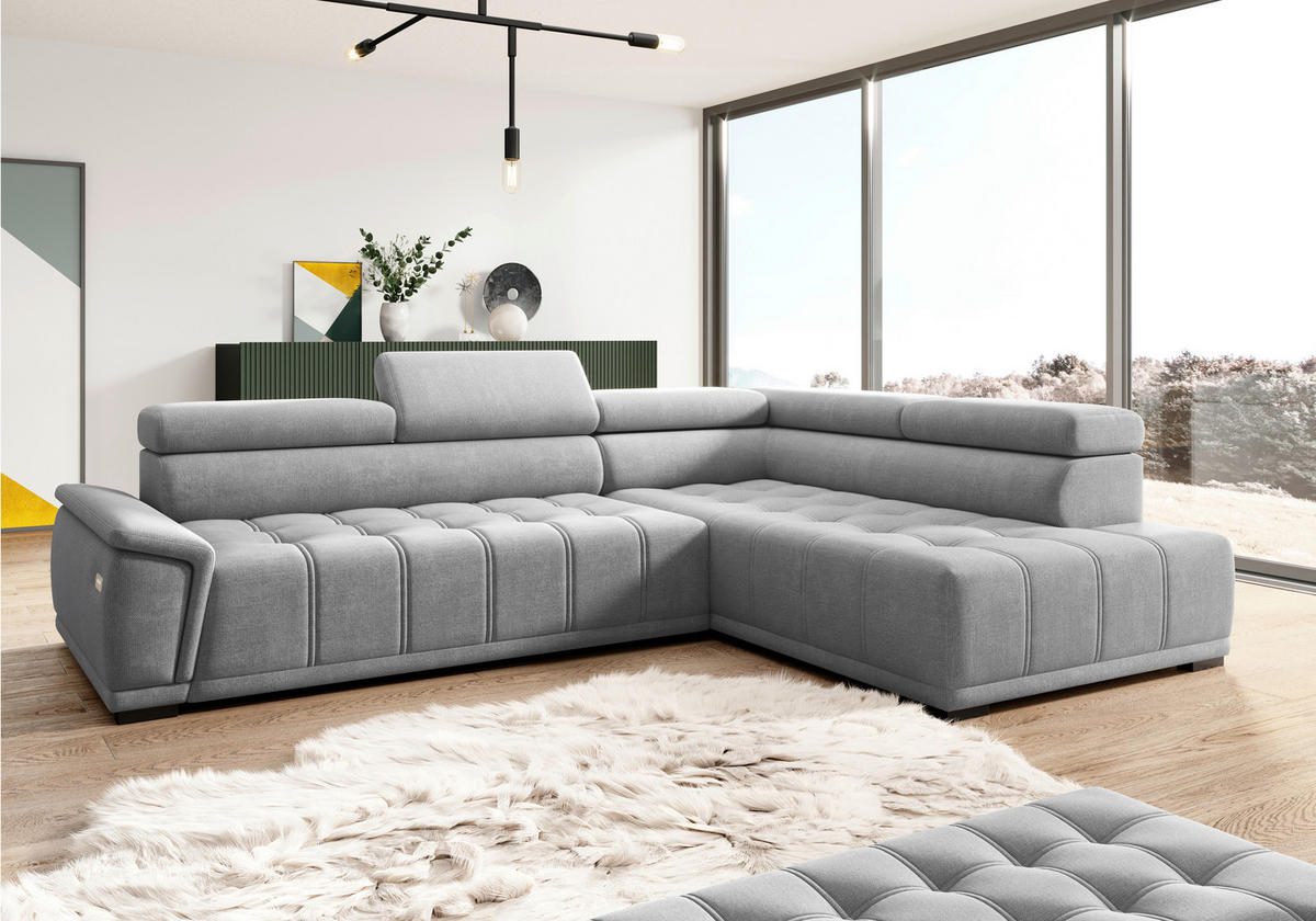 HÖRNSOFFA i chenille, vävt tyg blågrå  - blågrå/svart, Modern, textil/plast (283/106cm) - MID.YOU