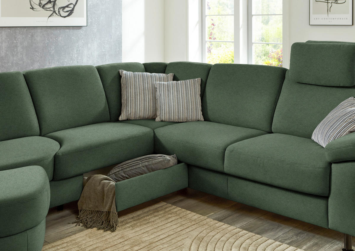 ECKSOFA  in Flachgewebe Waldgrün  252/248 cm  - Waldgrün/Schwarz, KONVENTIONELL, Textil/Metall (252/248cm) - Beldomo Comfort