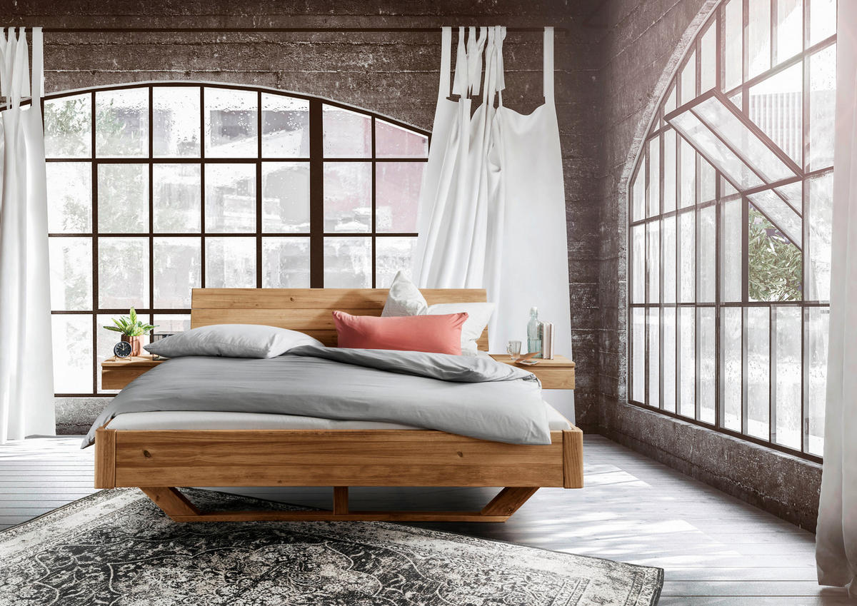 BALKENBETT 160/220 cm  in Wildeiche  - Wildeiche, Natur, Holz (160/220cm) - Linea Natura
