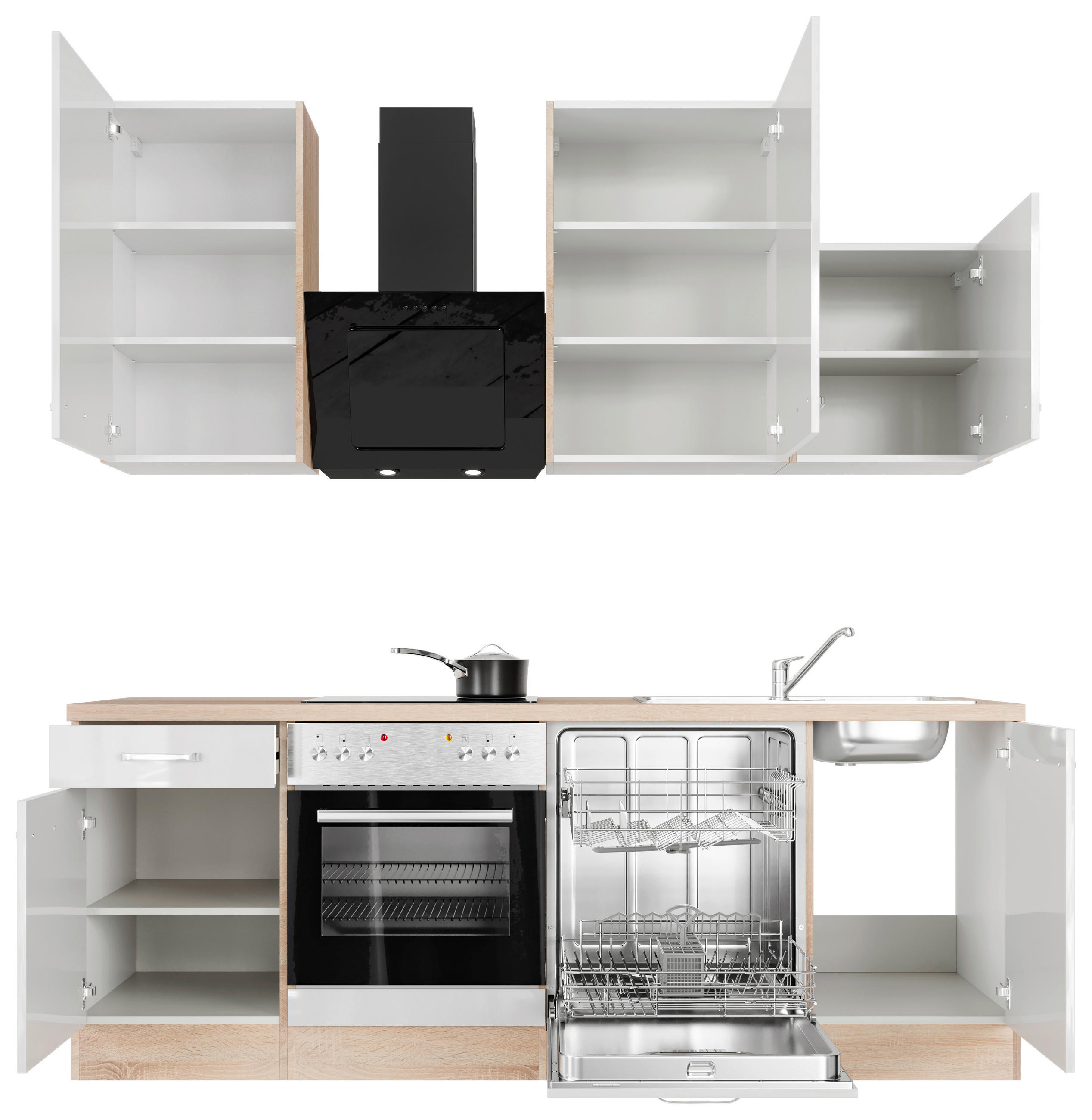 Thumbnail - FlexWell Küchenblock, Sonoma Eiche, Weiß Hochglanz, Metall, 2 Schublade(n) Schubladen, einmalig seitenverkehrt montierba...