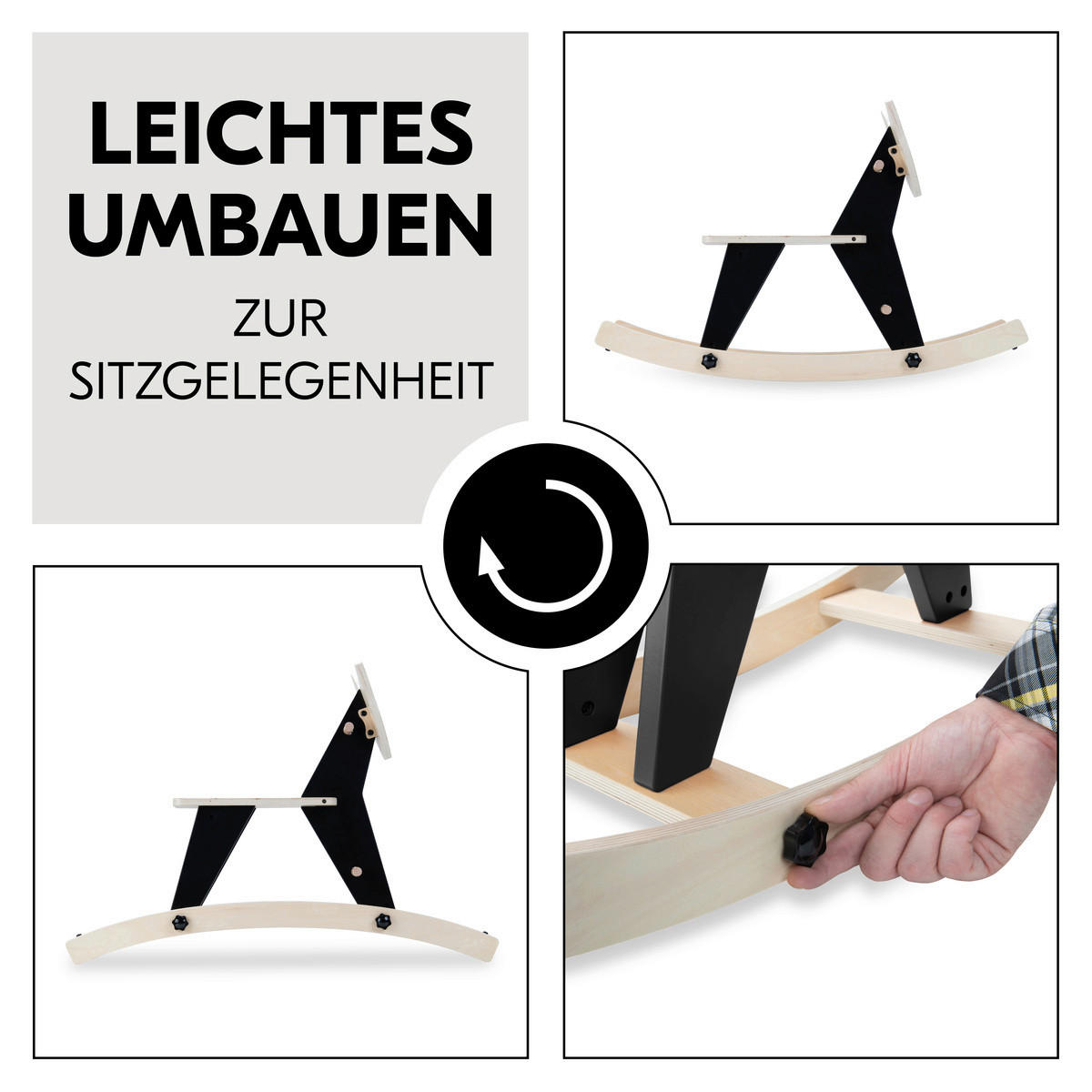 SCHAUKELTIER ROCK N SWING  - Schwarz/Weiß, Basics, Holz (32,5/55/82cm) - Hauck