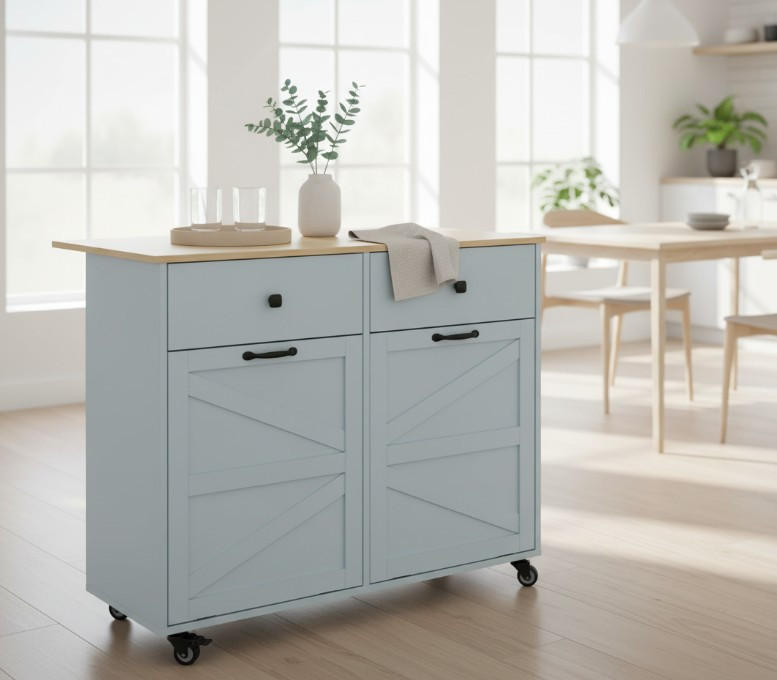 SERVIERWAGEN , Blau  - Blau/Schwarz, Basics, Holzwerkstoff/Kunststoff (100/85/50cm) - MID.YOU