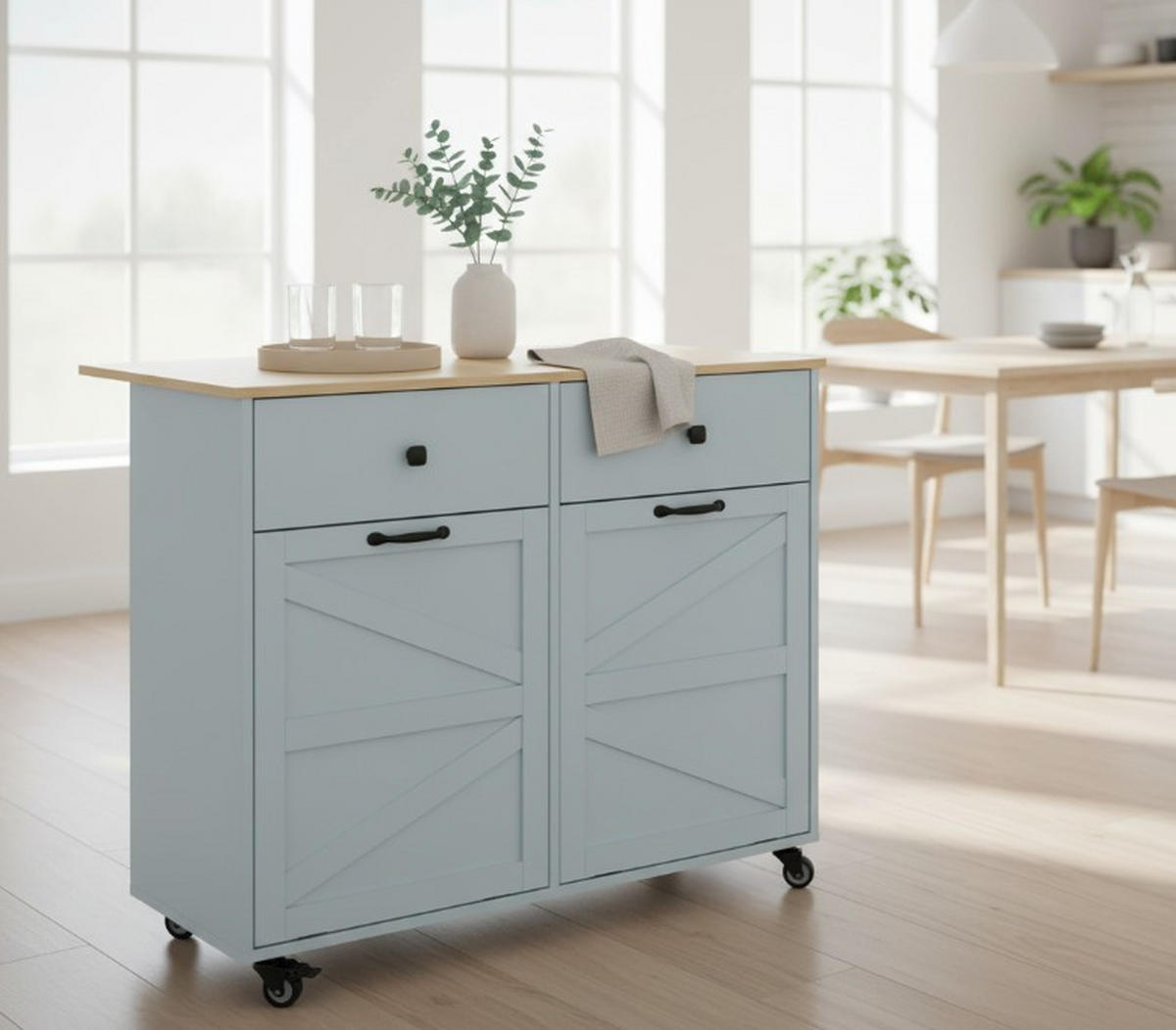 SERVIERWAGEN in Blau  - Blau/Schwarz, Basics, Holzwerkstoff/Kunststoff (100/85/50cm) - MID.YOU