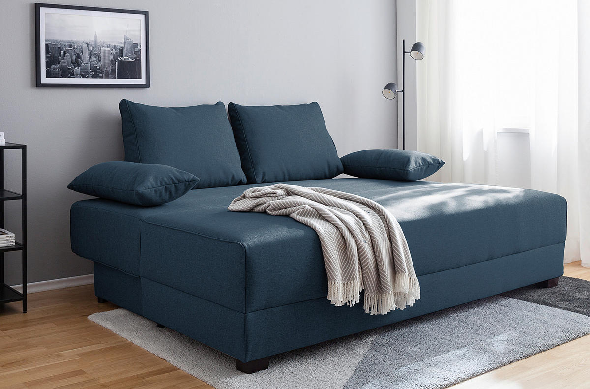 SCHLAFSOFA in Webstoff Dunkelblau  - Dunkelbraun/Dunkelblau, Design, Holz/Textil (202/85/110cm) - MID.YOU