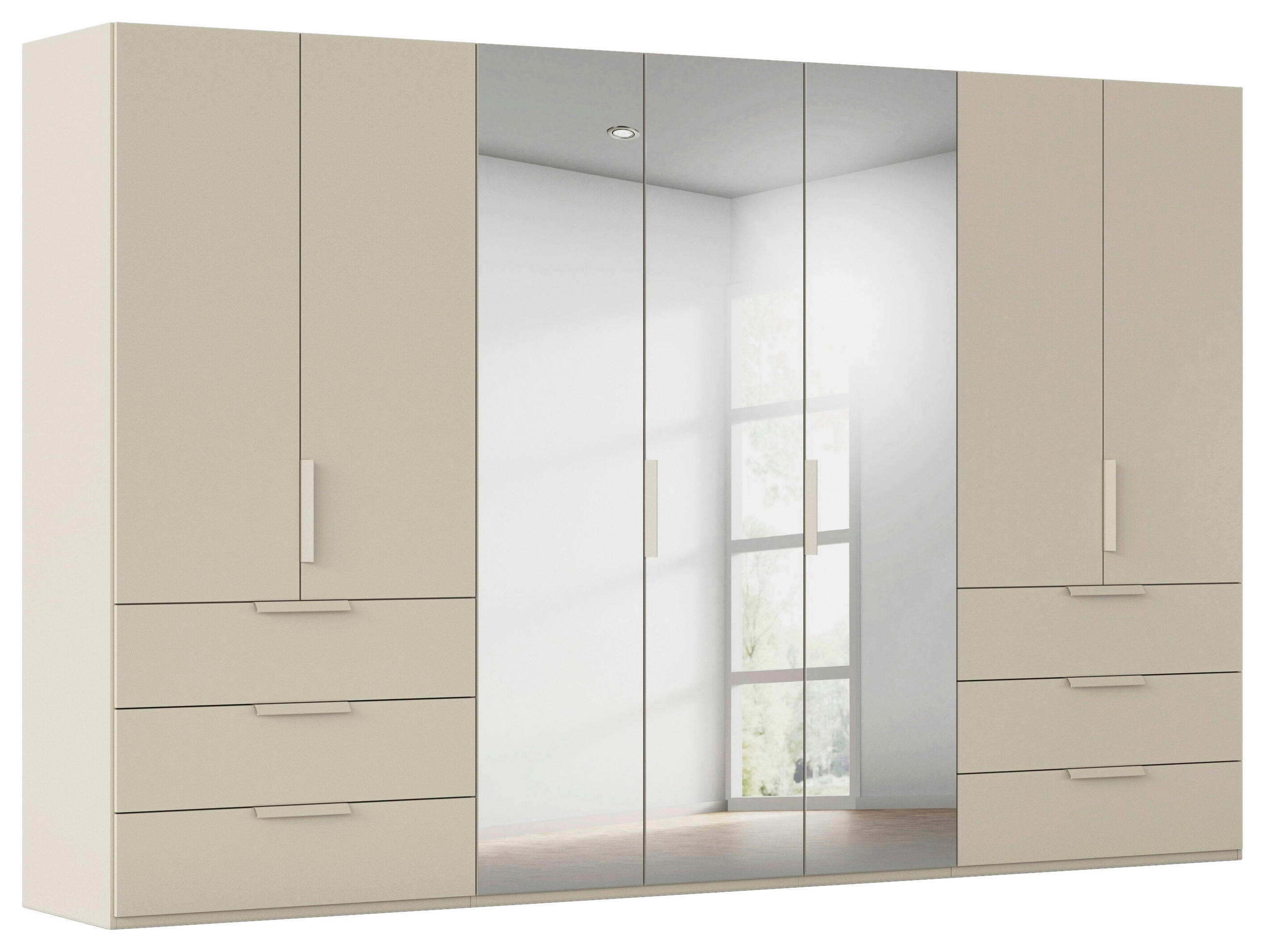 DREHTÜRENSCHRANK 350/235/61 cm,  in Champagner, 7-türig  - Champagner, Basics, Glas/Holzwerkstoff (350/235/61cm) - Novel
