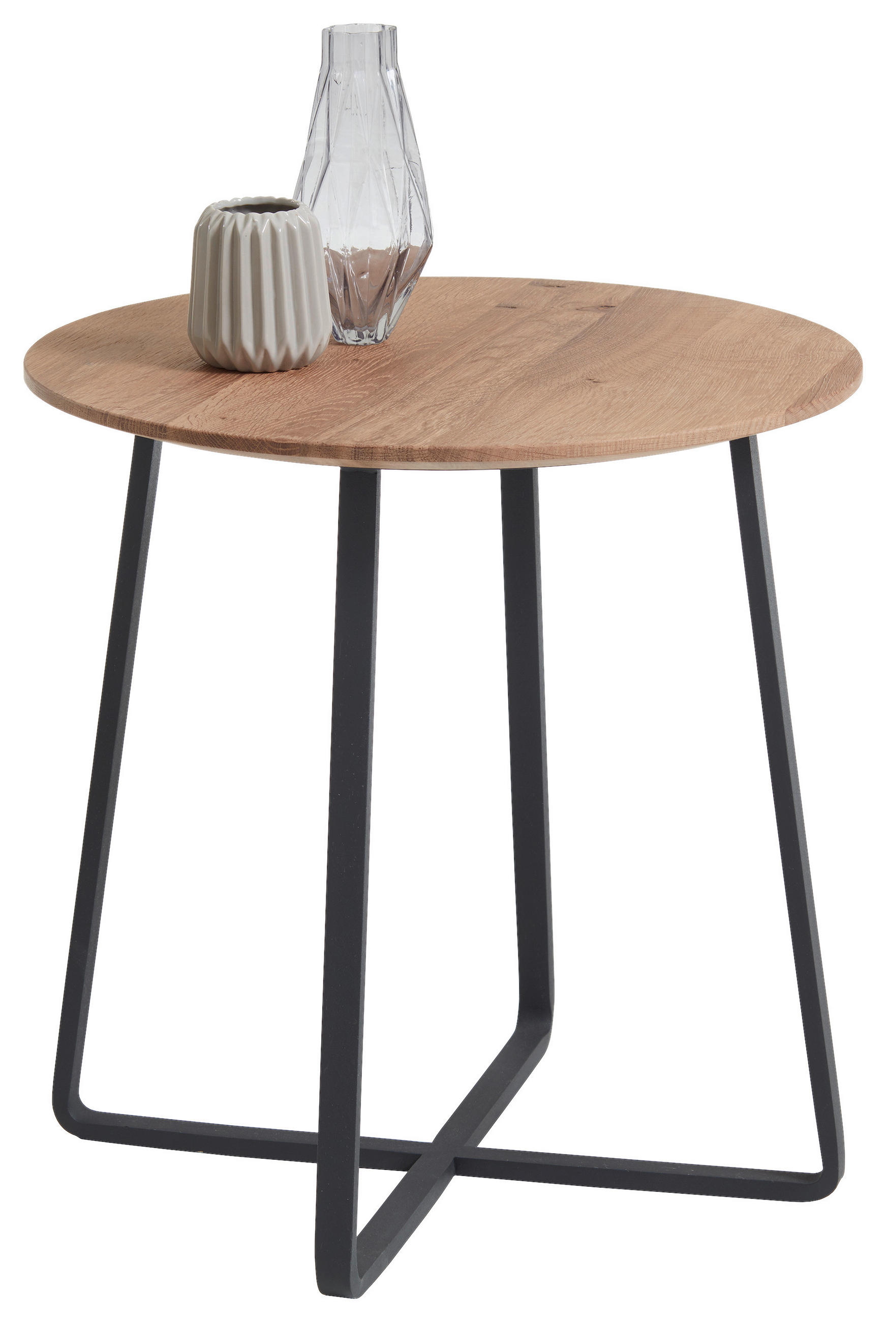 BEISTELLTISCH 45/45/47 cm Kerneiche massiv Eichefarben rund  - Eichefarben/Anthrazit, Natur, Holz/Metall (45/45/47cm) - Schöner Wohnen